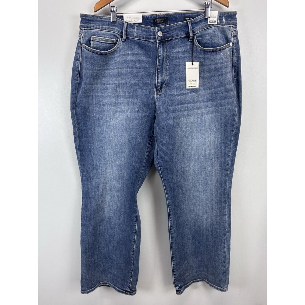 NEW! Judy Blue Mid Rise Wide Leg Jeans Sz 24W Plus Women's Medium Wash